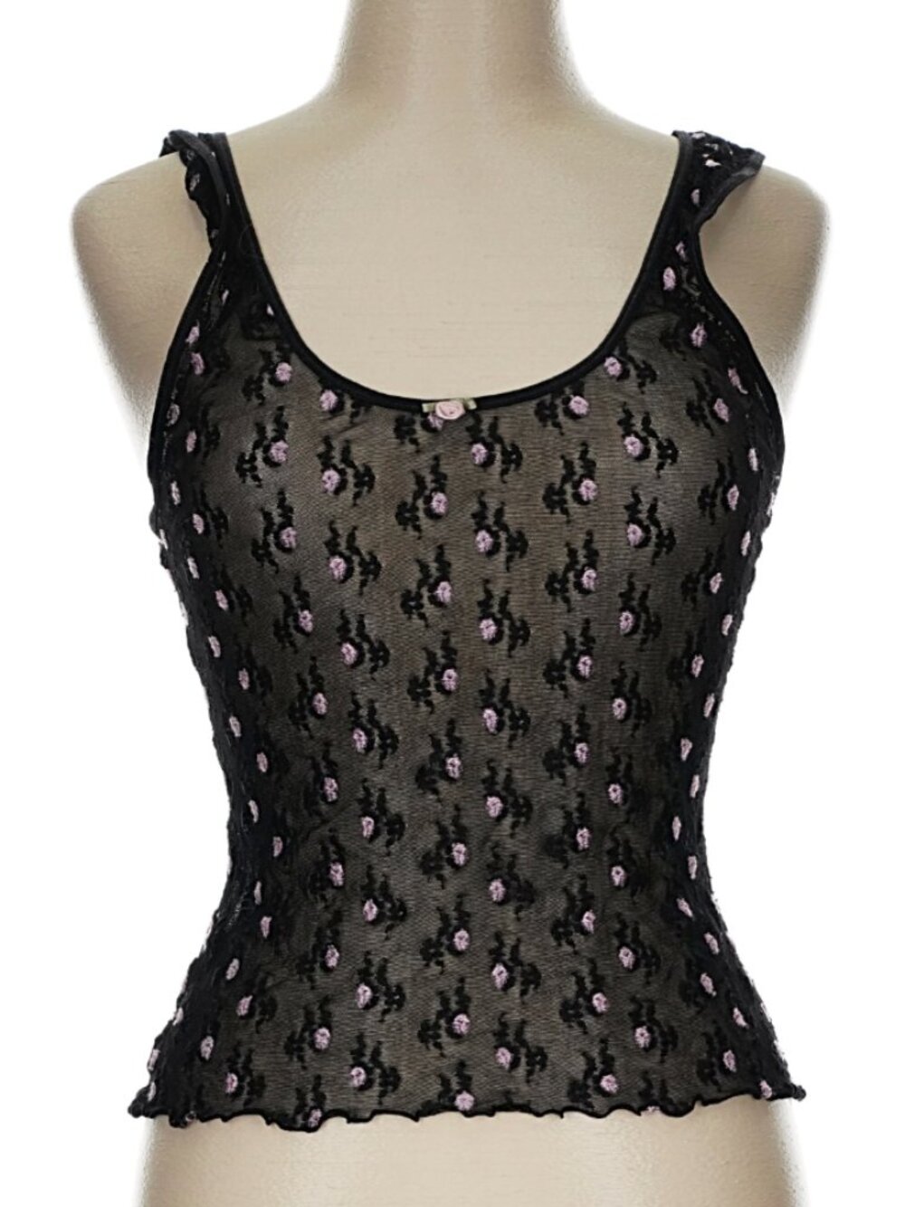 Black Sheer Embroidered Roses Vintage Secret Treasures Top Tank Camisole